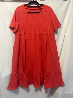 Girls' Red V-Neck Tiered Casual Dress